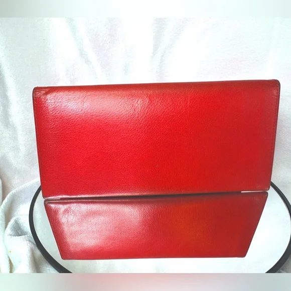 YSL Red Leather Wallet Monogram,Rare 80s Classic Yves Saint Laurent Vintage - Picture 2 of 14